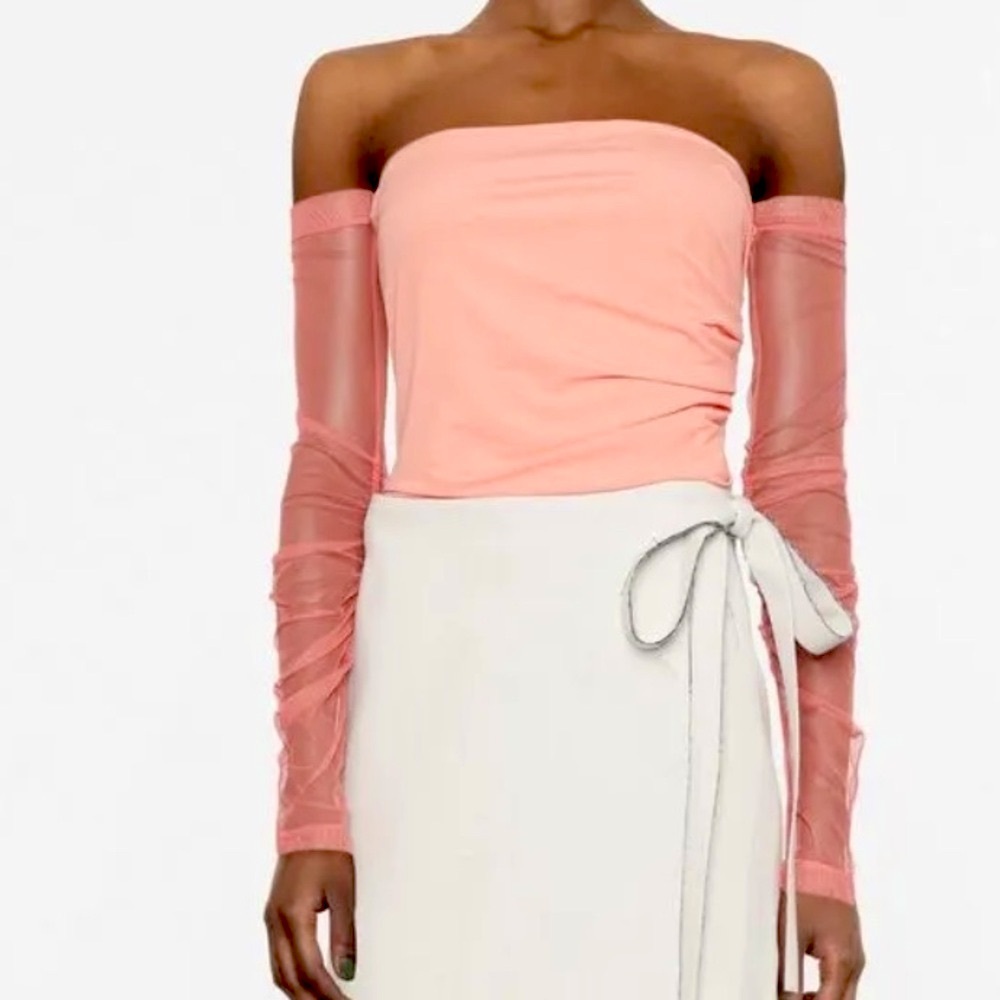 Helmut Lang Sheer Long Sleeve 2-in-1 Blouse Top, NEW